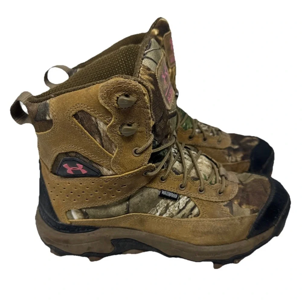 Rare🔥Under Armour 🩷Speed Freek  Hunting Boots Realtree Pink&Camo‎ Waterproof 8